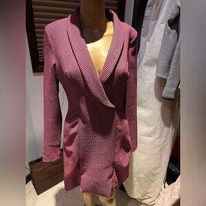 Zara Pink Houndstooth Blazer Coat